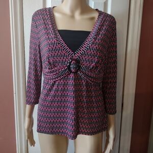 Briggs New York Black And Red Blouse Size Petite Medium Career Office Chic Shirt